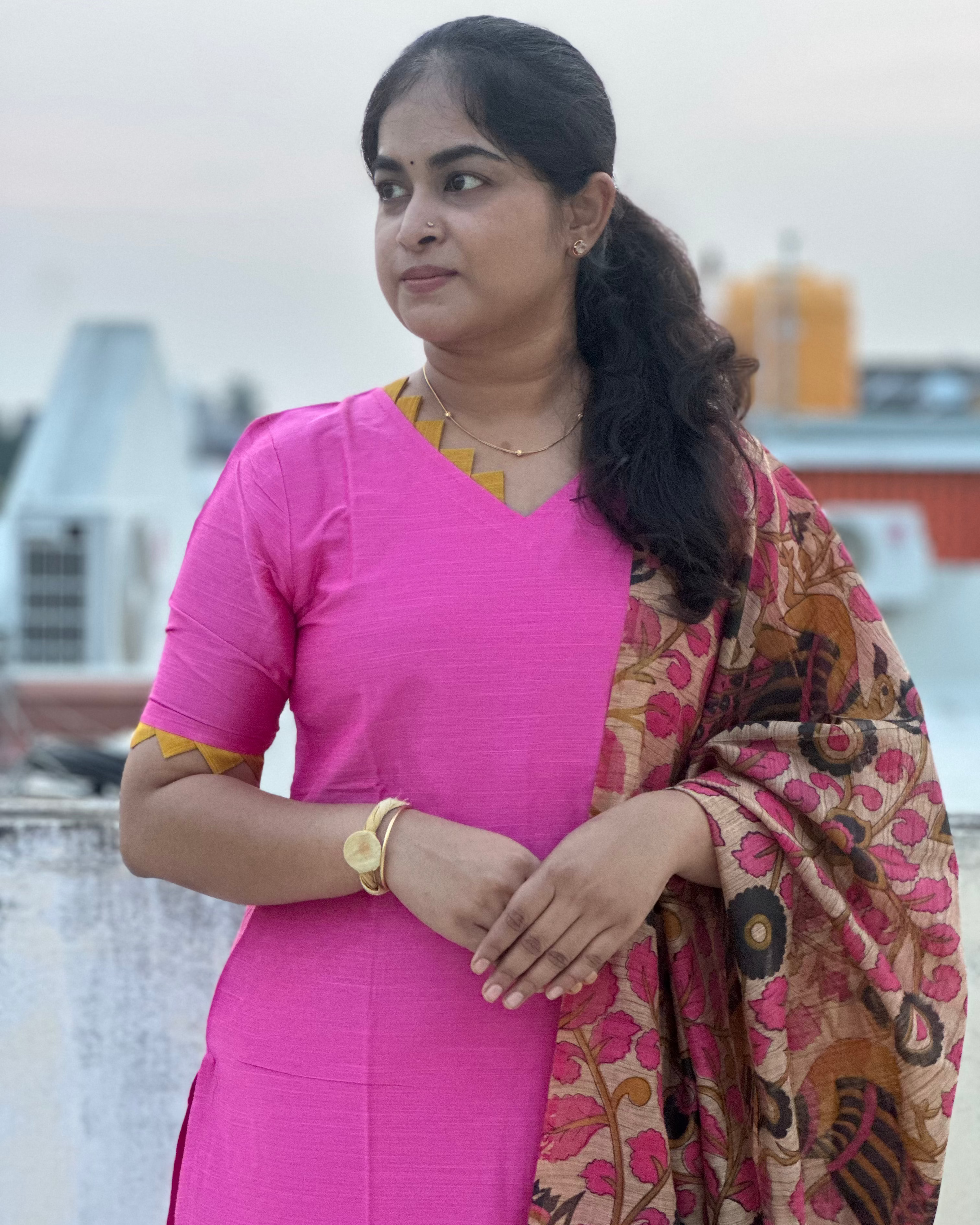 Pink Raw Silk Suit Set Paired With An Elegant Tussar Silk Dupatta