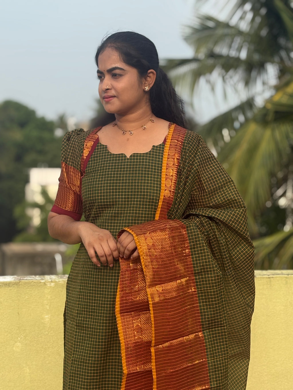 Chettinad Cotton Top and Dupatta Set