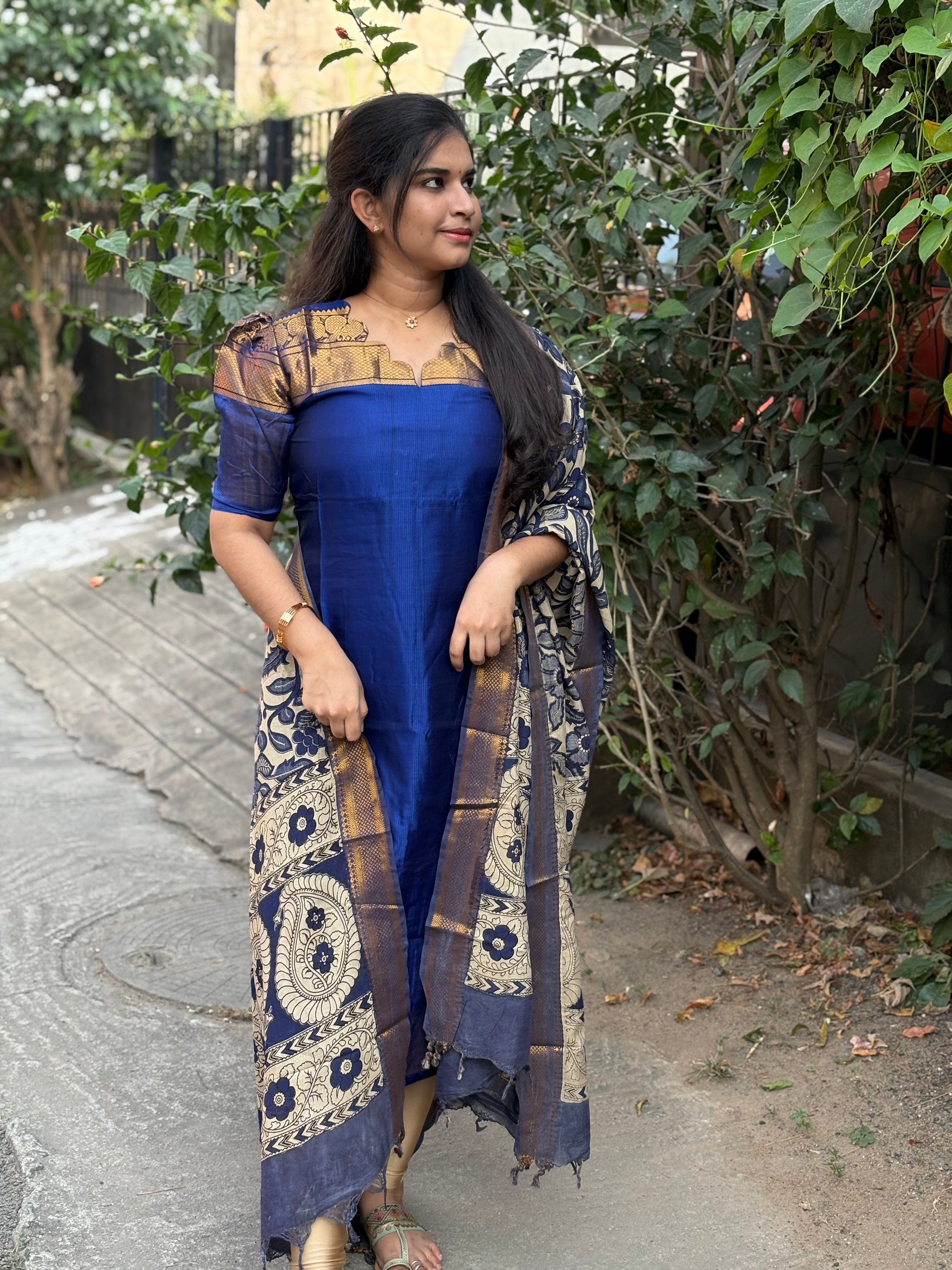 Premium Mangalgiri silk top with chennuri Silk Dupatta