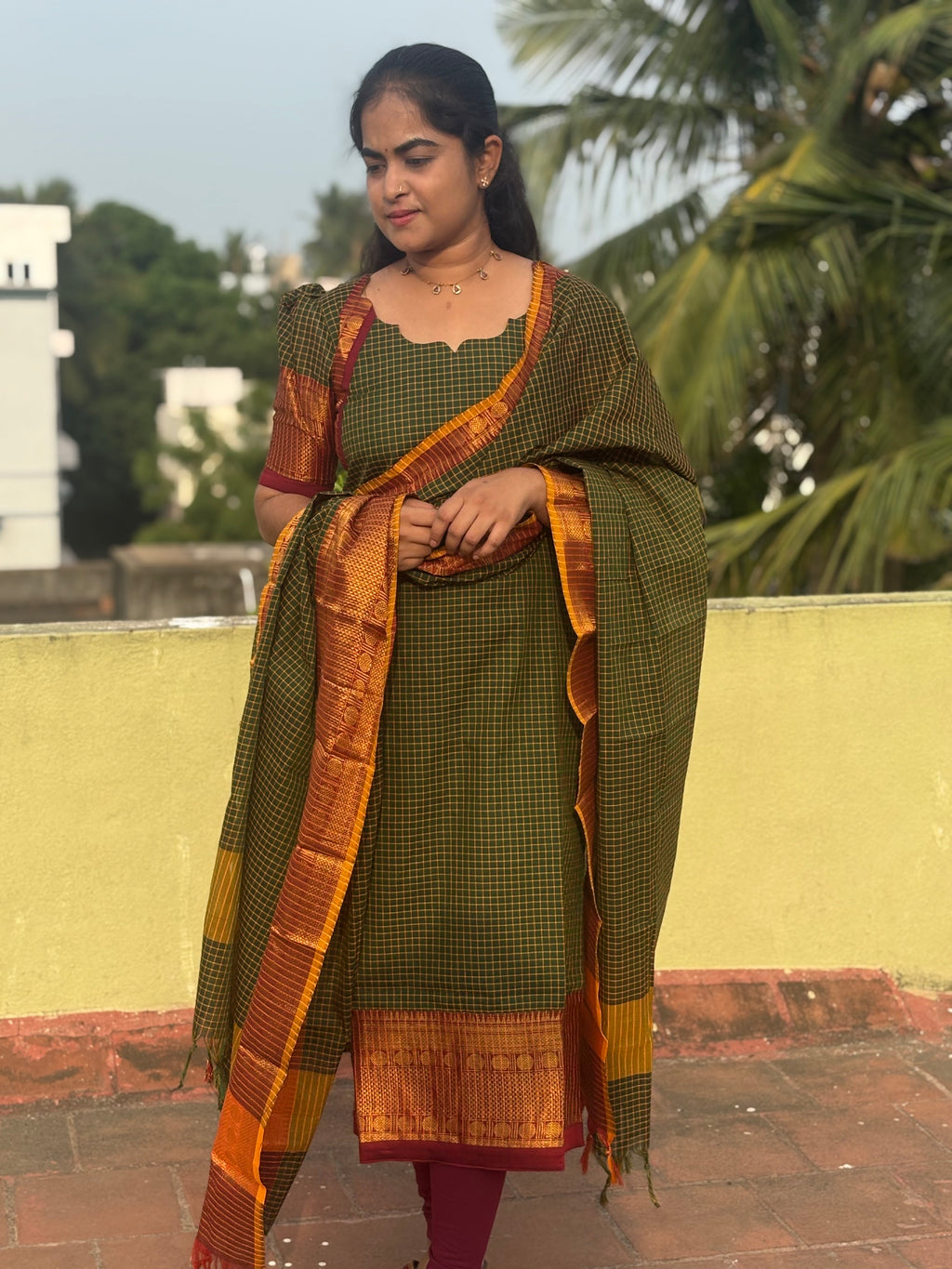 Chettinad Cotton Top and Dupatta Set