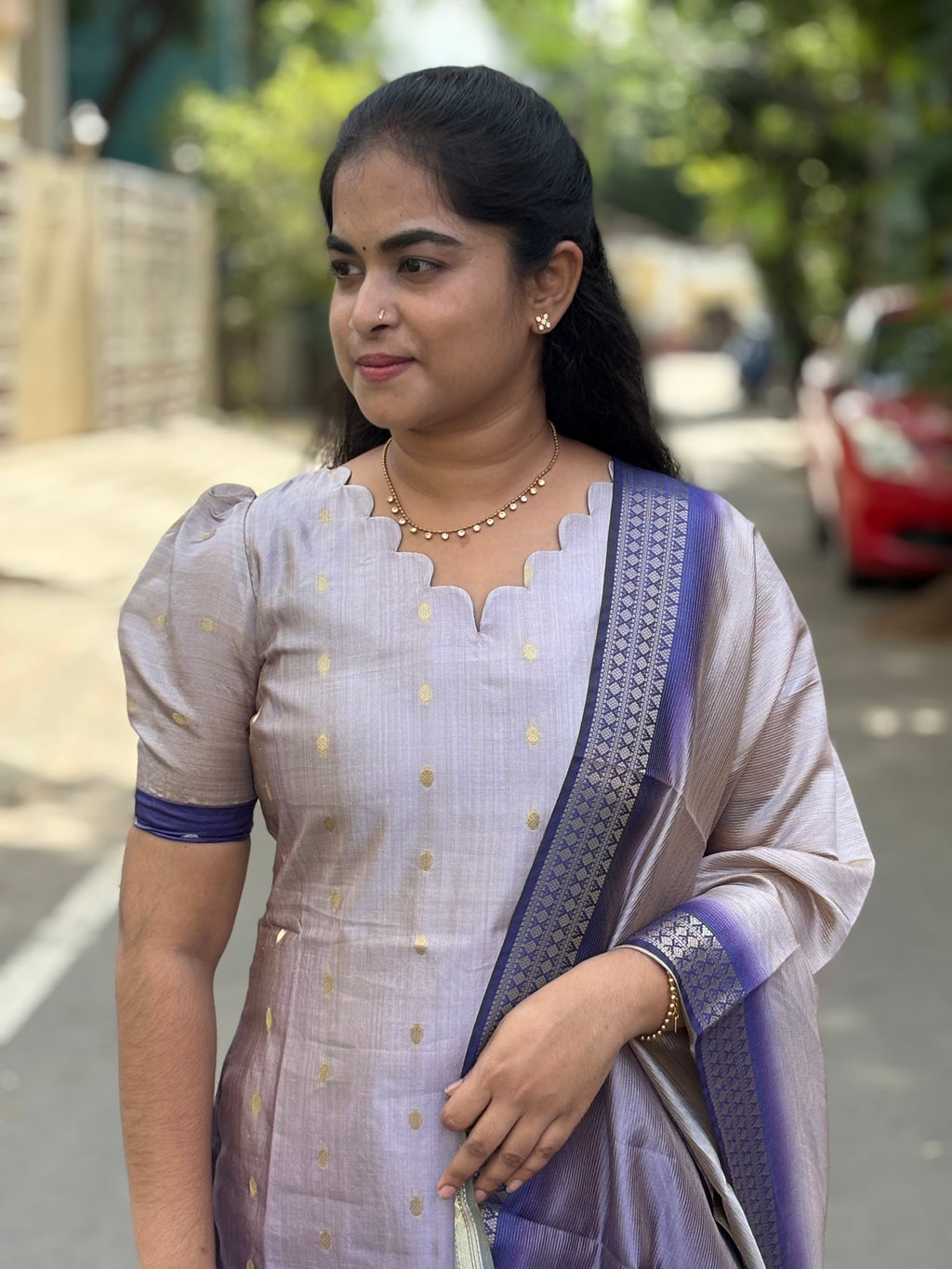 Lavender Semi Tussar Silk Suit Set