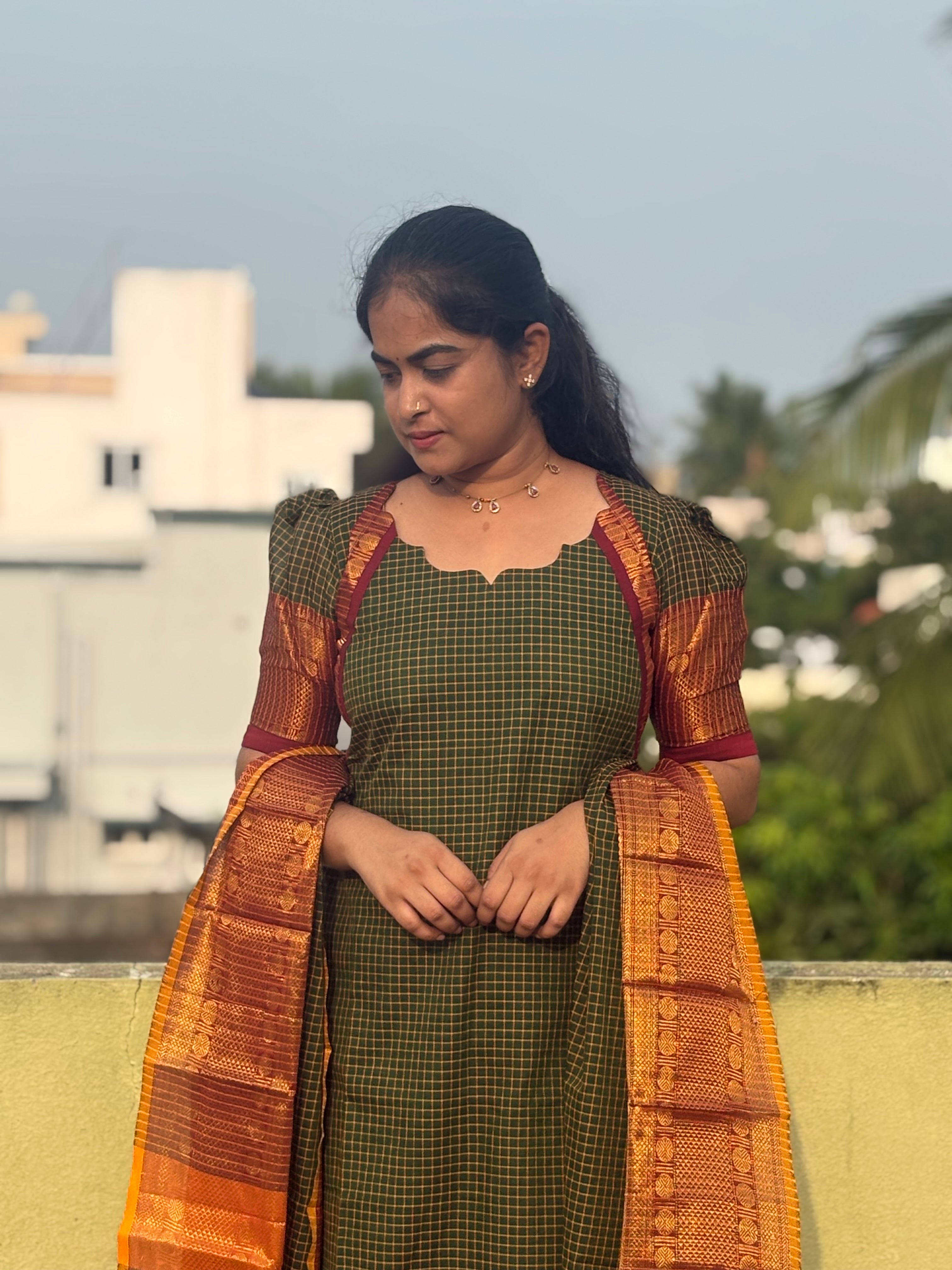 Chettinad Cotton Top and Dupatta Set