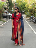 Red Raw Silk suit set With Tussar silk Dupatta