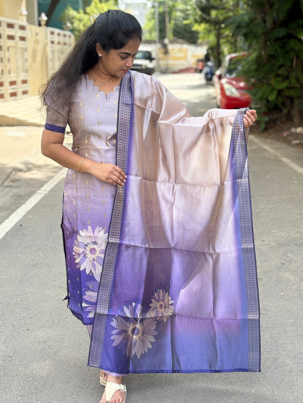 Lavender Semi Tussar Silk Suit Set