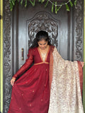 Handloom Narayanpet Cotton Alia Maxi With Kalamkari Chennuri Silk Dupatta