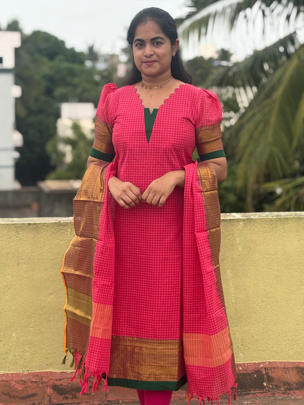Chettinad Cotton Top and Dupatta Set