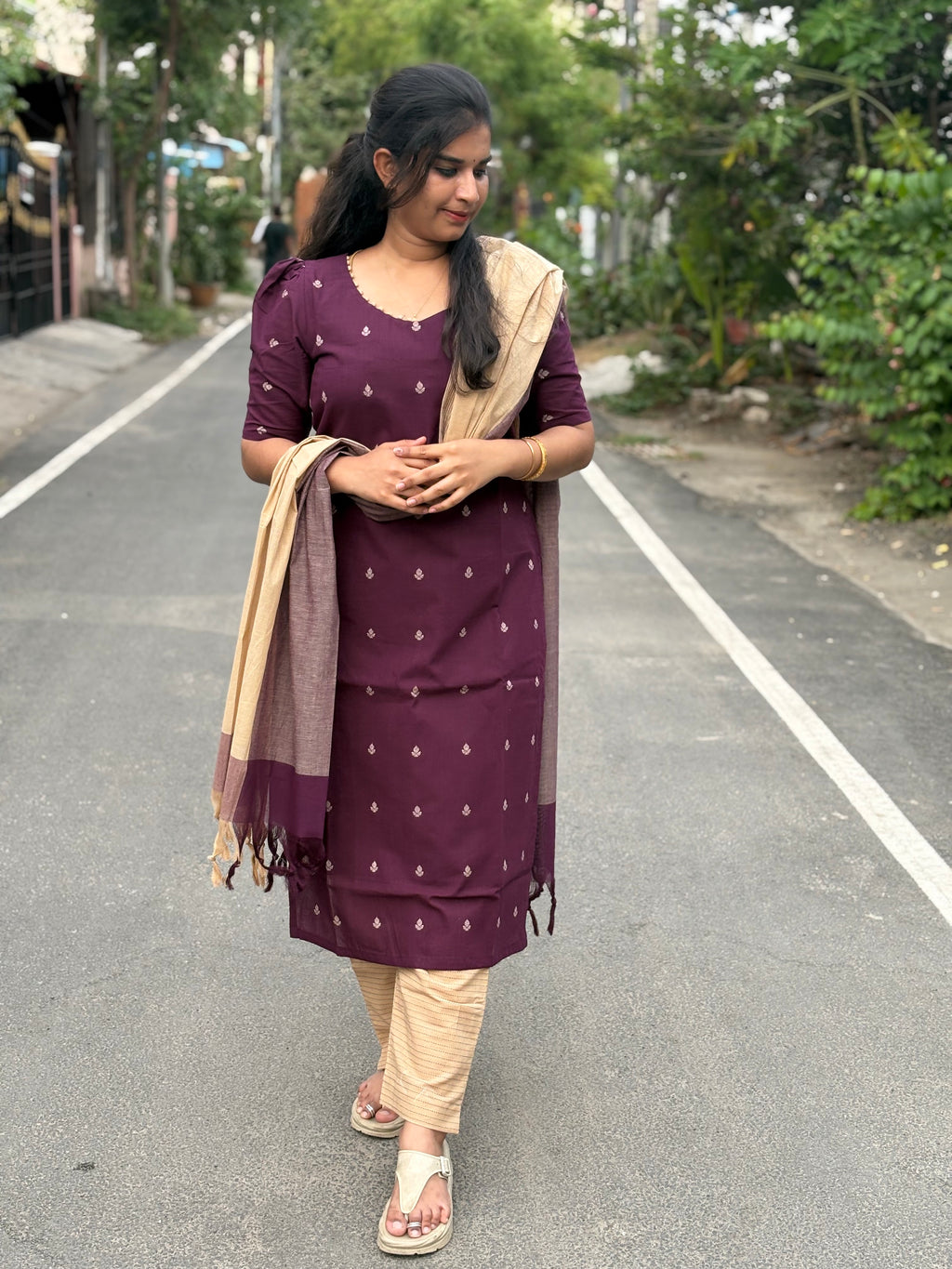Violet Handloom Cotton Suit Set