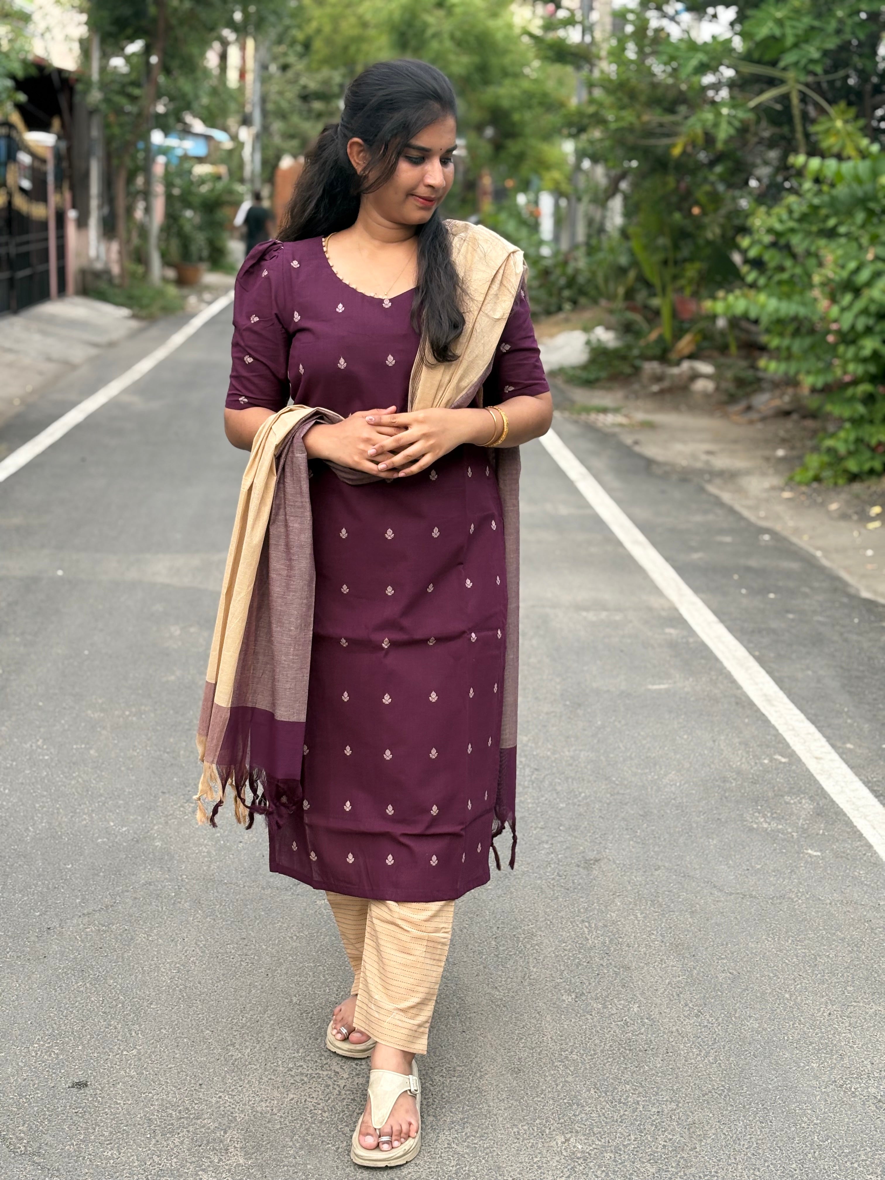 Violet Handloom Cotton Suit Set