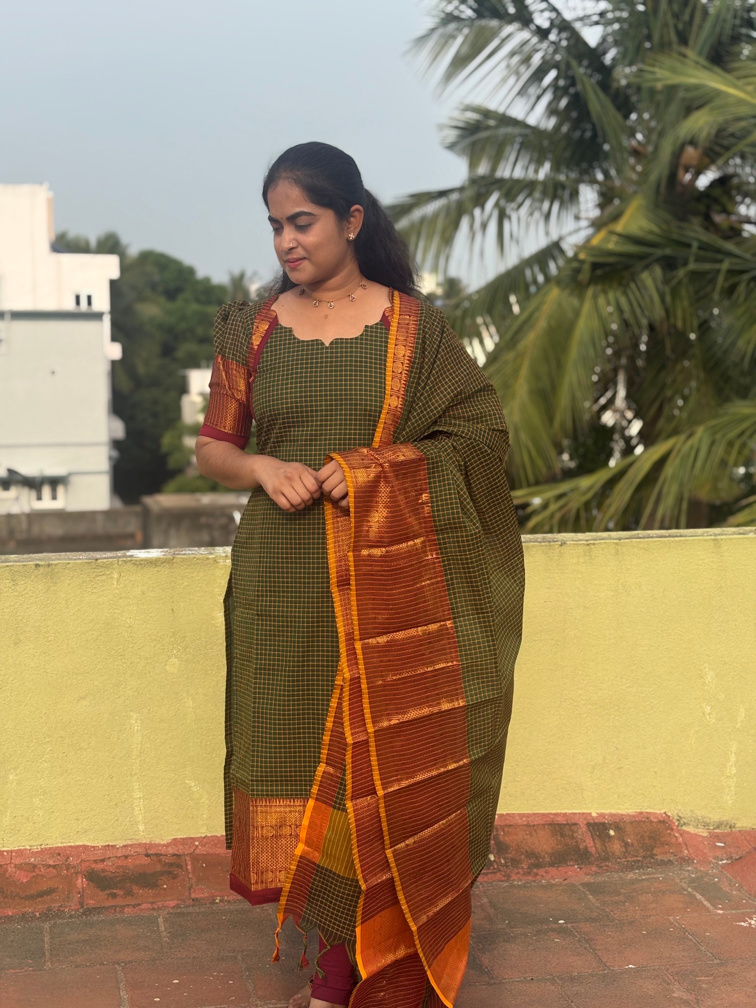 Chettinad Cotton Top and Dupatta Set