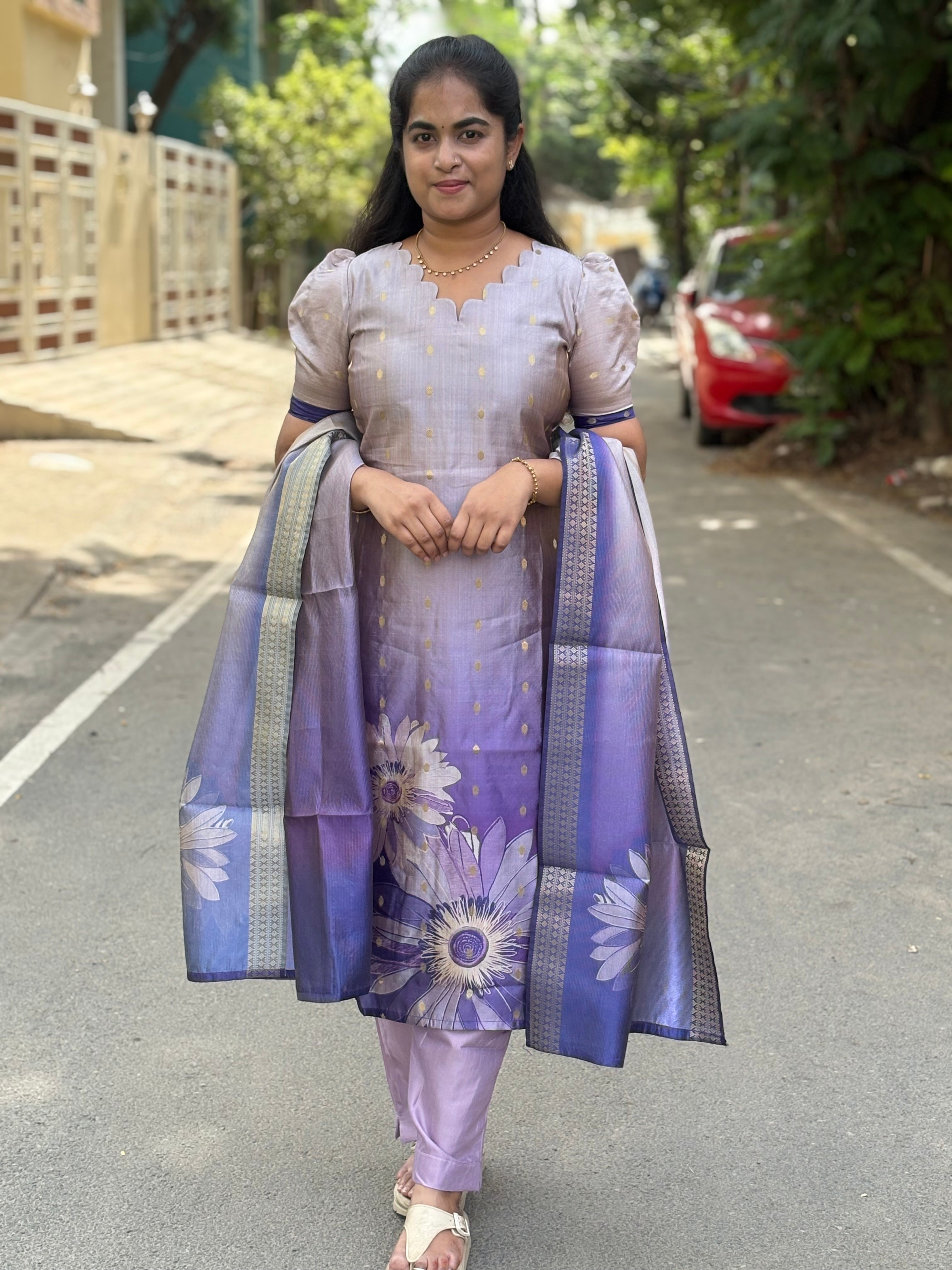 Lavender Semi Tussar Silk Suit Set
