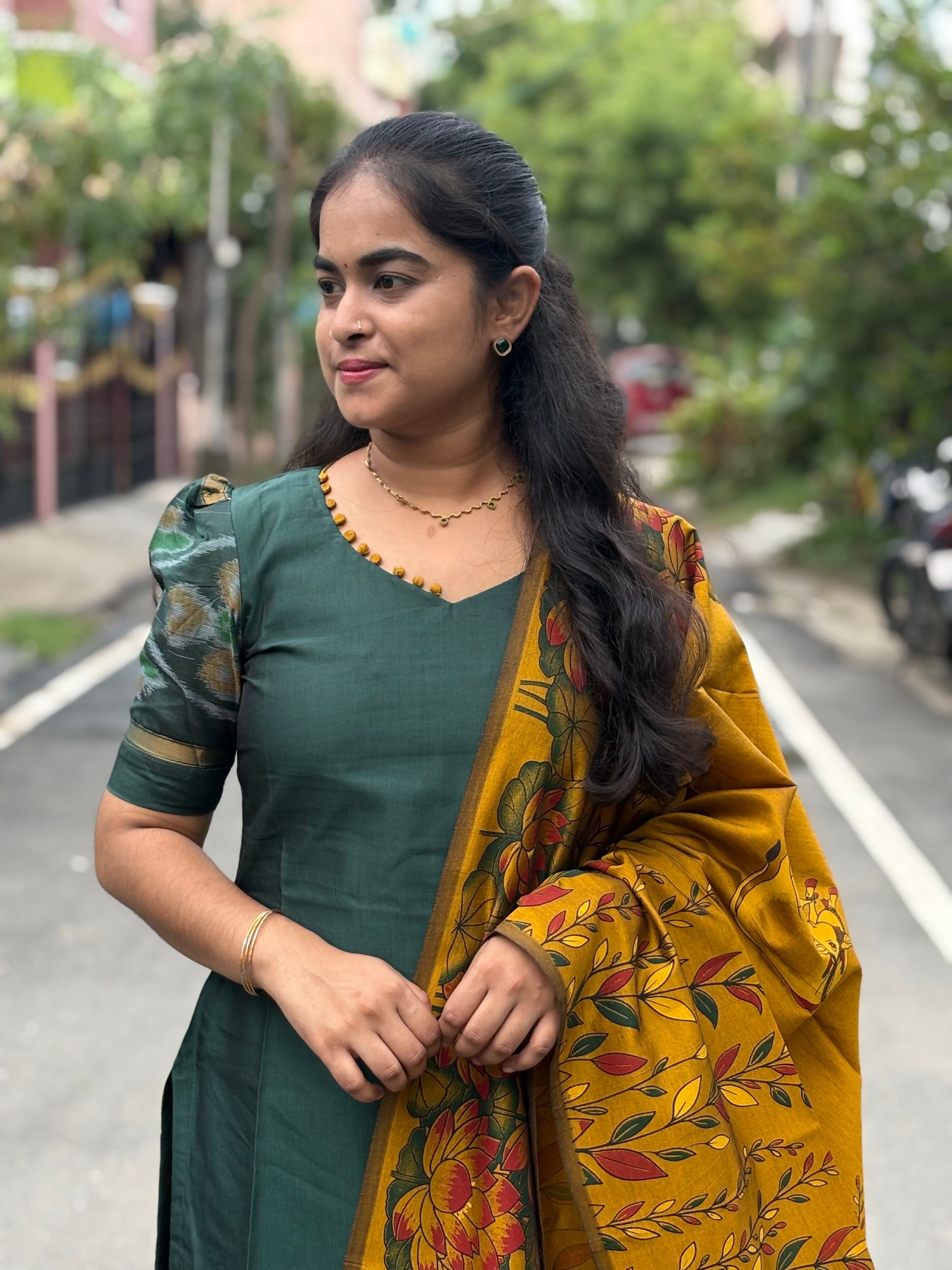 Pochampally Sico Set With Printed Dupatta