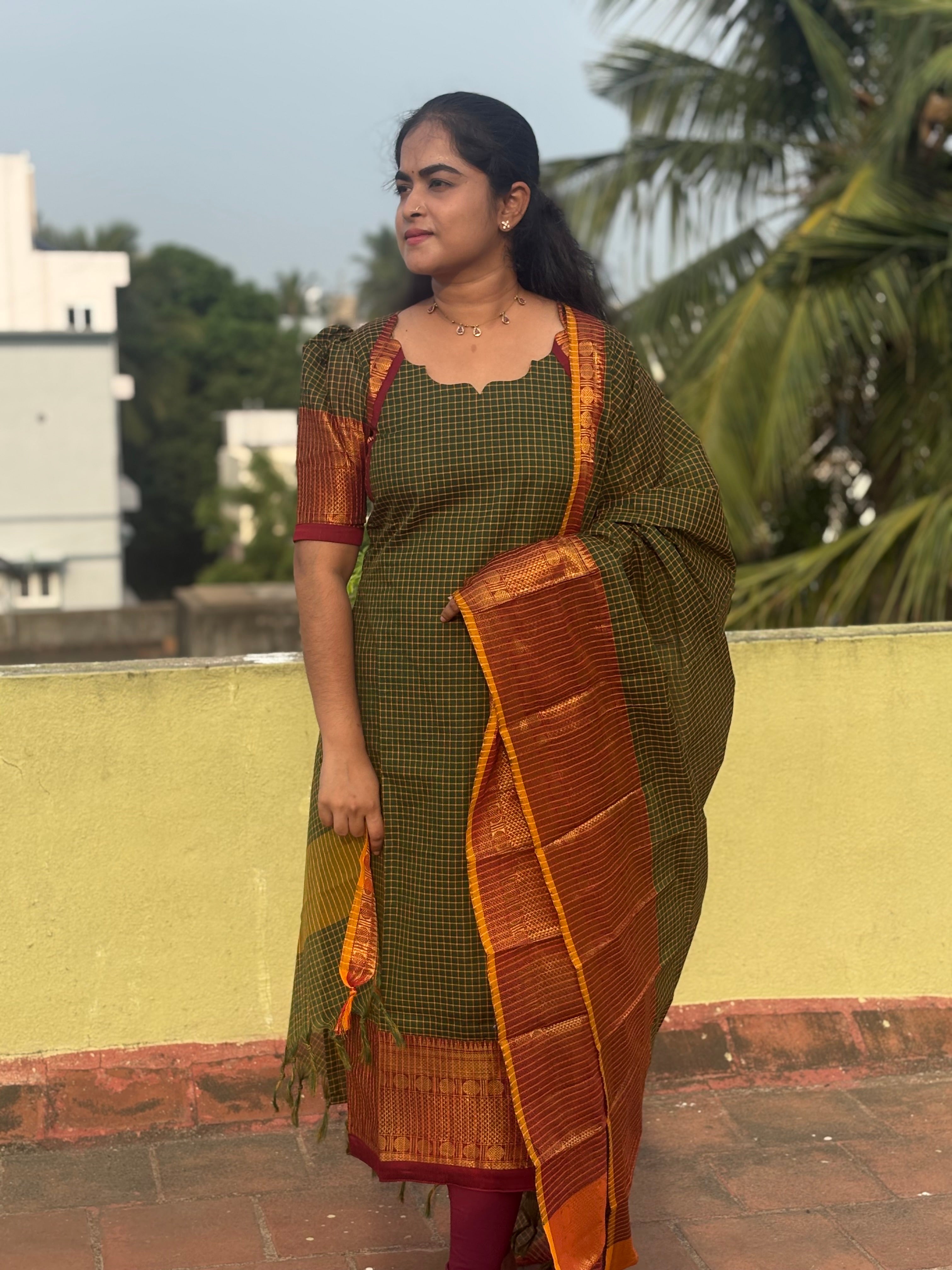 Chettinad Cotton Top and Dupatta Set