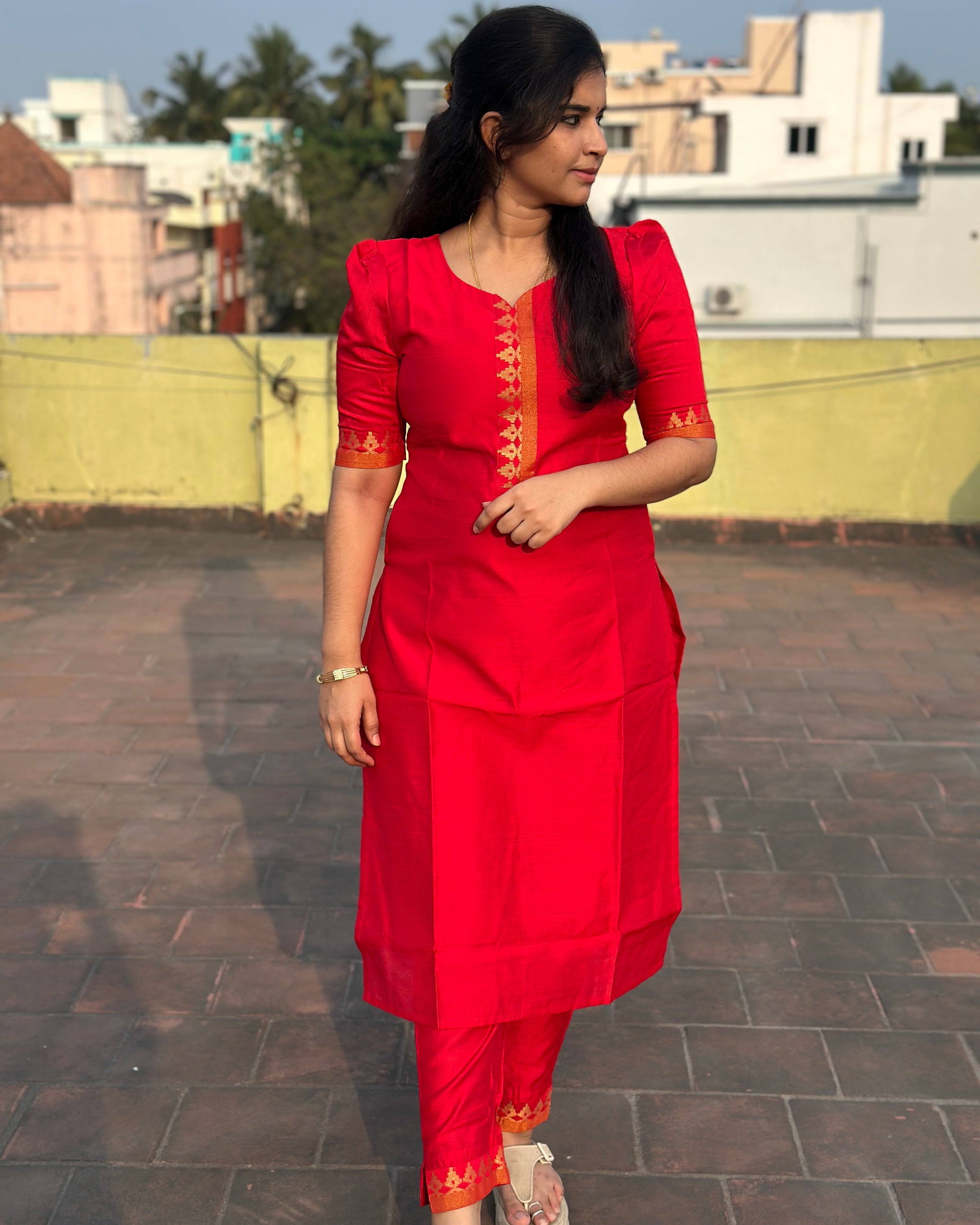 Red Raw silk Coord