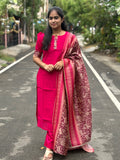 Pink Raw Silk Suit Set with Tussar Dupatta