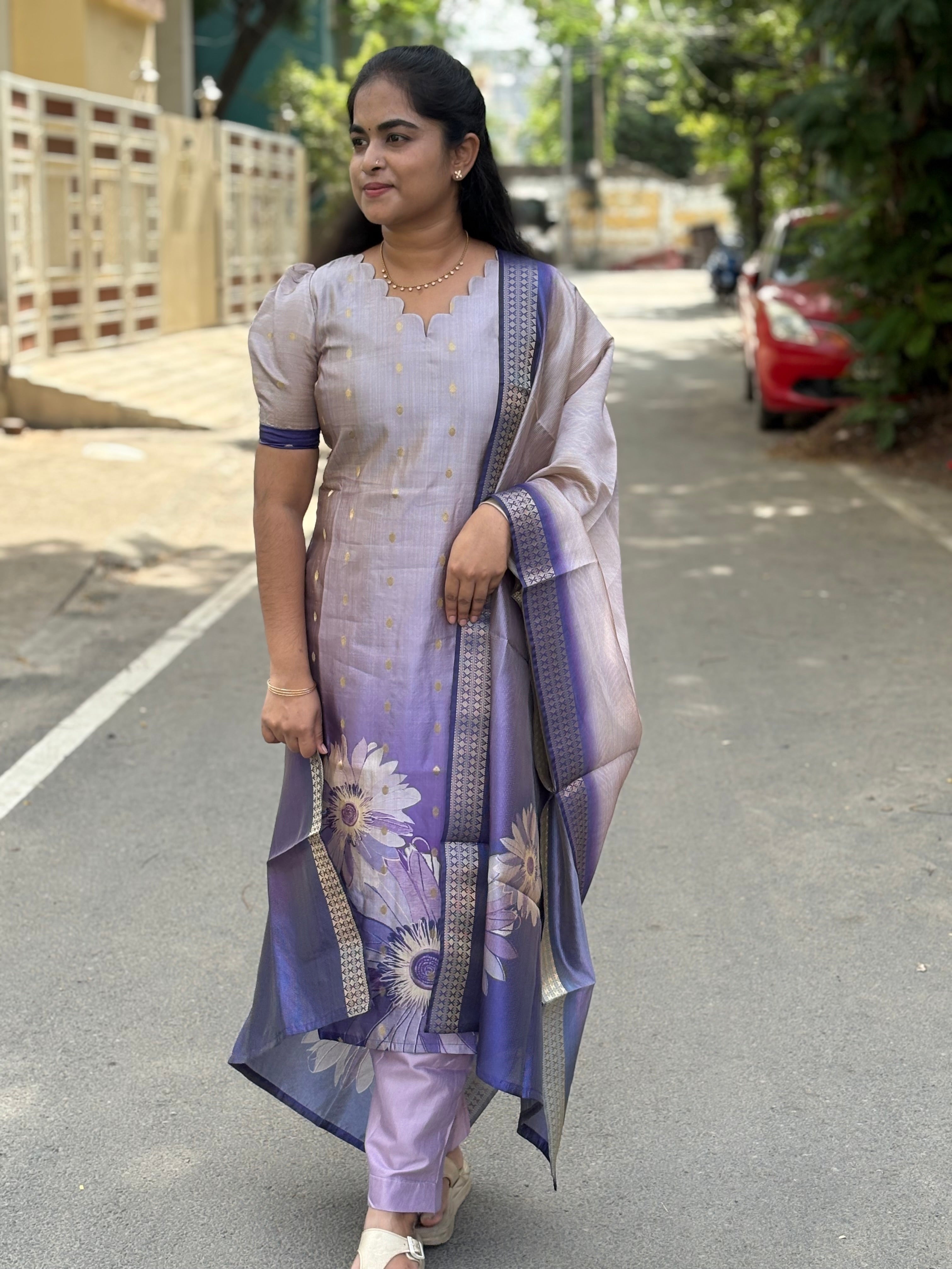 Lavender Semi Tussar Silk Suit Set