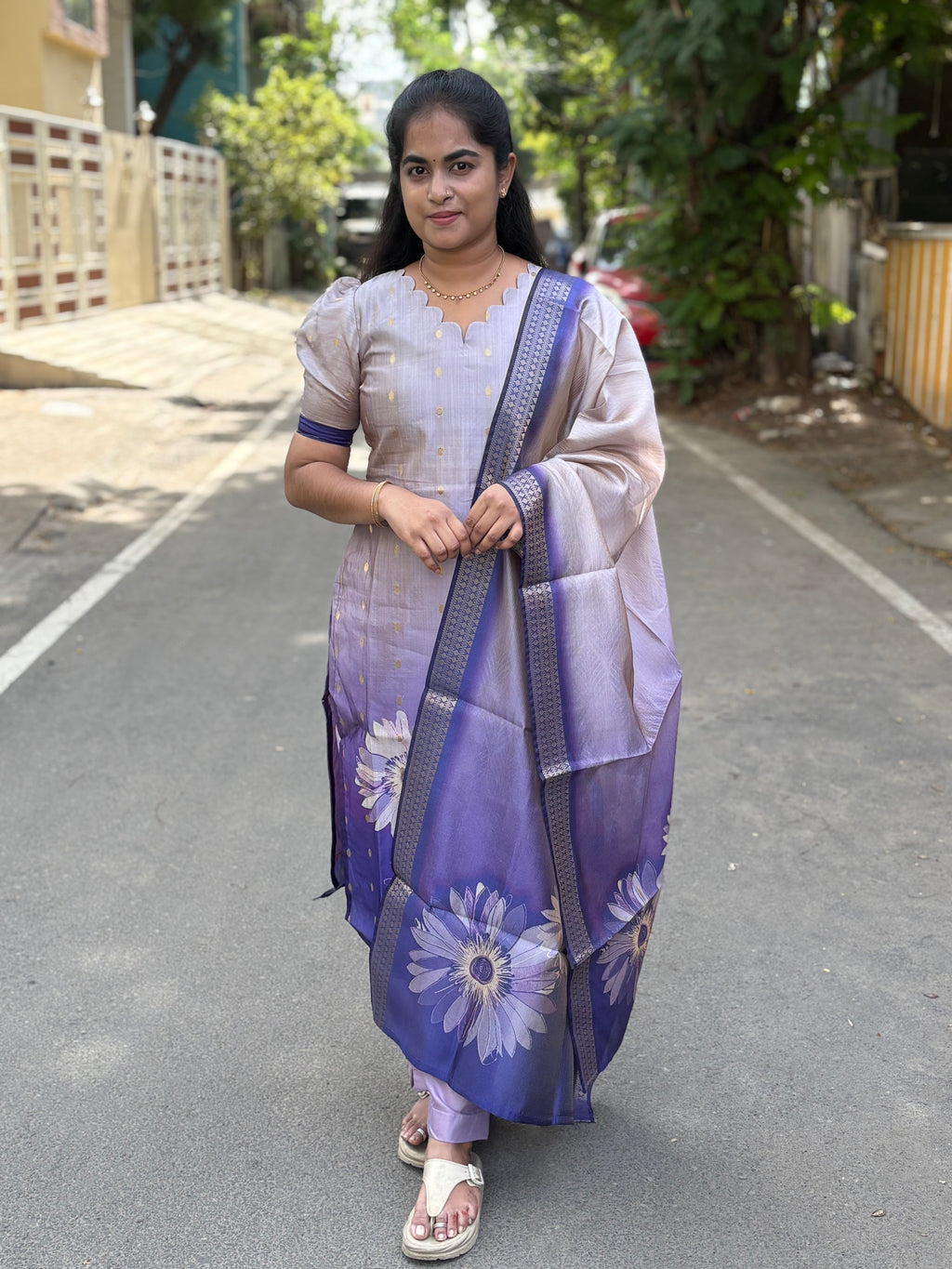 Lavender Semi Tussar Silk Suit Set
