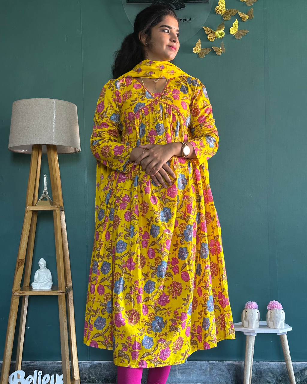 Yellow Alia Cut Top and Dupatta set