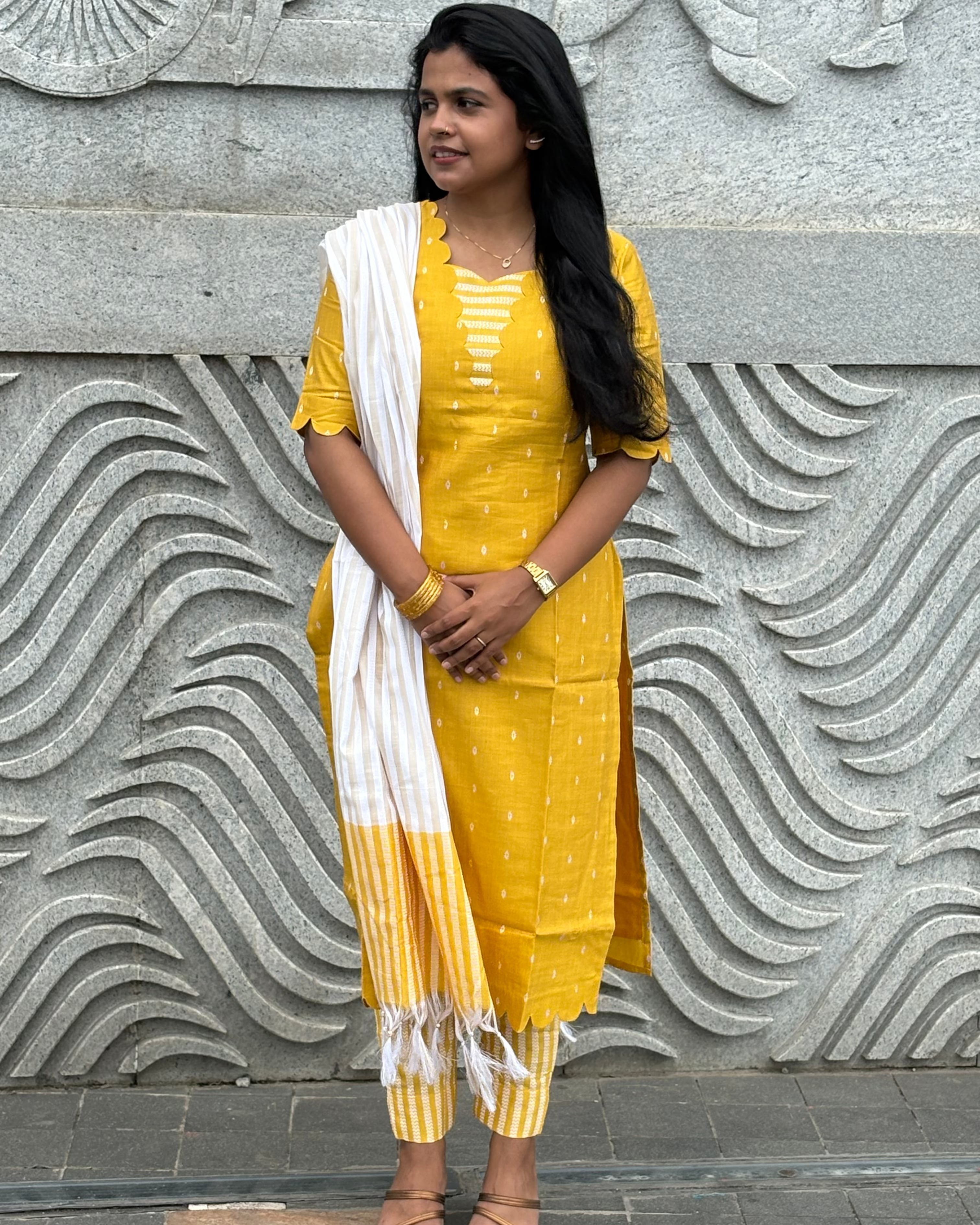 Yellow Silk Cotton Suit Set